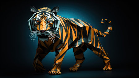 A tiger is shown in a low poly style, AI. Paper crafted origamiの素材
