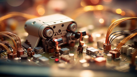 A robot is sitting on top of a circuit board, AIの素材