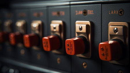 A close up of a set of switches on an electrical panel, AIの素材