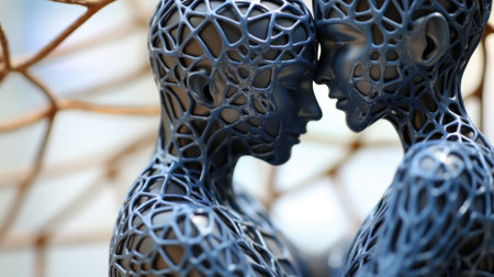 A sculpture of two people in a mesh net, AIの素材