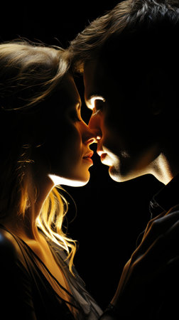 A man and a woman kissing in the dark, AIの素材