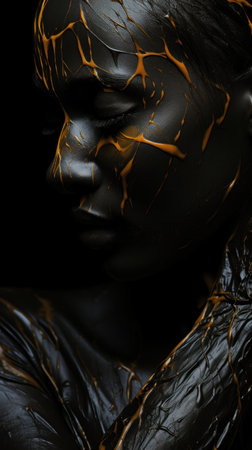 A woman with black and gold paint on her face, AIの素材