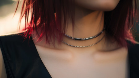 A woman with red hair wearing a necklace, AIの素材