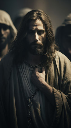 Jesus is standing in front of a group, AIの素材
