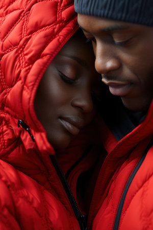 A man and a woman in red jackets, AIの素材