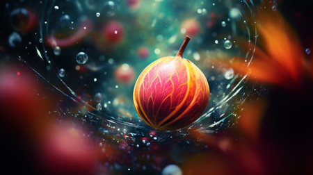 A colorful apple is floating in water, AIの素材