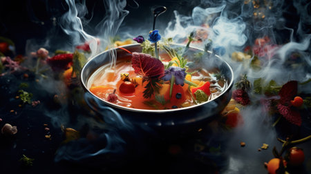 A bowl of soup with smoke coming from it, AIの素材