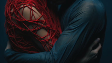 A man and woman are wrapped in red cloth, AIの素材