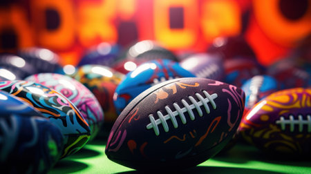 A close up of many colorful footballs, AIの素材