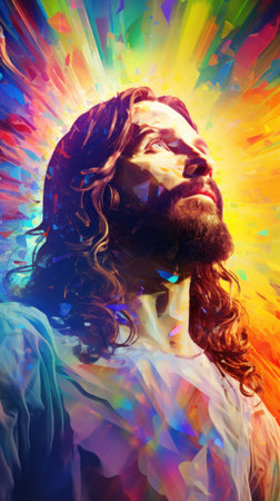 Jesus christ with rainbow background, AIの素材
