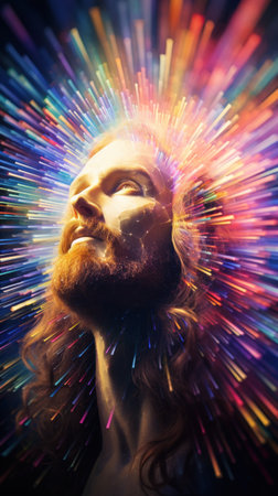 A man with a beard and long hair is looking up, AIの素材