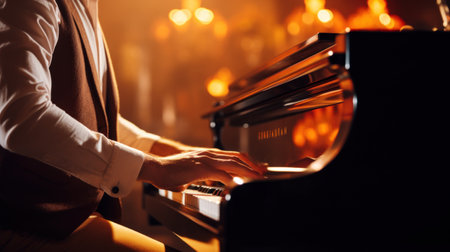 A person playing the piano on a stage, AIの素材