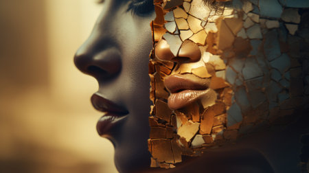 A womans face is covered in gold, AIの素材