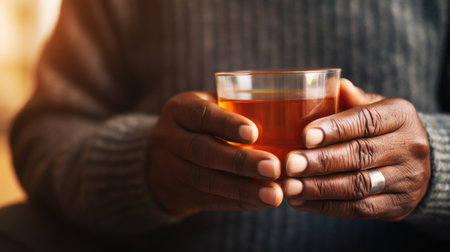A close up of a person holding an orange drink, AIの素材