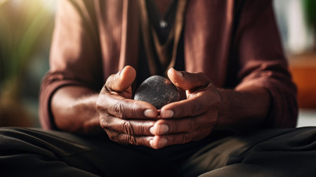 Man holding a stone in his hands, AIの素材
