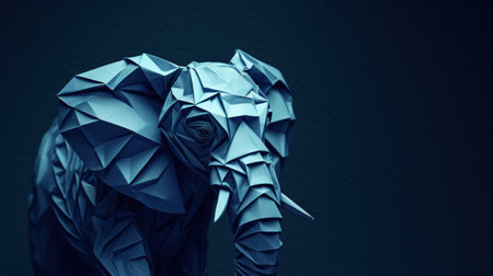 A blue elephant is made out of paper, AI. Paper crafted origamiの素材