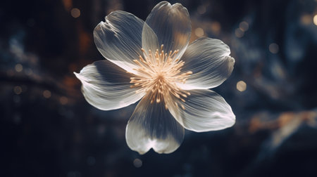 A white flower is shown in the dark, AI. Paper crafted origamiの素材