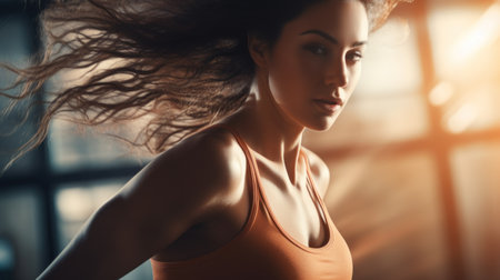 A woman with long hair running outdoors, AIの素材