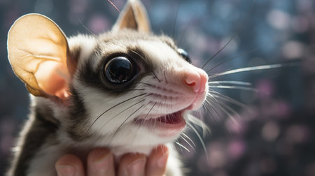 A sugar glider is smiling while being held by someone, AIの素材