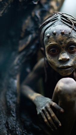 An african child with a face painted in different colors, AIの素材