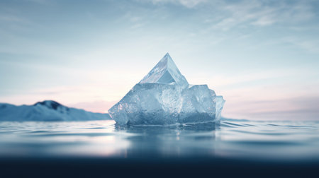 Iceberg in the sea with mountains and sun, AIの素材