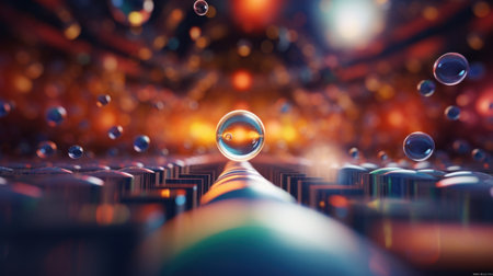 A glass ball floating in a pool of bubbles, AIの素材
