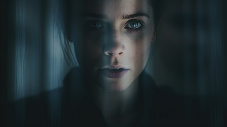 The woman in the dark is looking at something, AIの素材