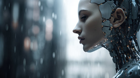 The face of a woman with an artificial body, AIの素材