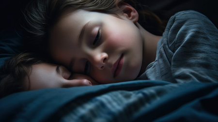 Two children sleeping together in bed, AIの素材