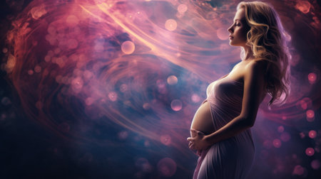 Pregnant woman with glowing light background, AIの素材