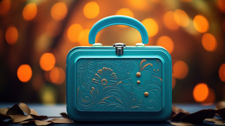 Blue purse on the table with blurry background, AIの素材