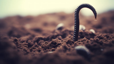 A worm is standing in the dirt, AIの素材