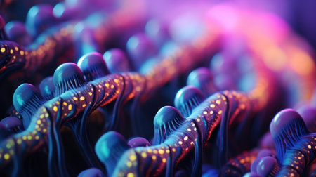 A close up of a bunch of purple and blue worms, AIの素材