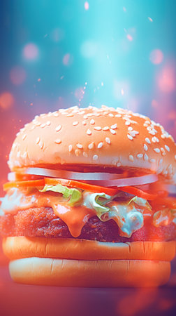 A hamburger with cheese and lettuce, AIの素材