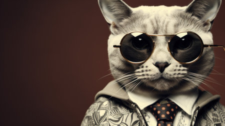 A cat wearing sunglasses and a suit, AIの素材