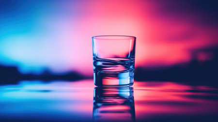 A shot glass sitting on a table with colorful lights, AIの素材