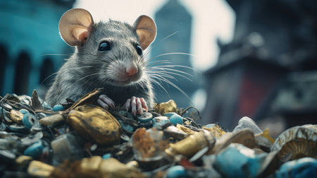 A rat is sitting on top of a pile of gold, AIの素材