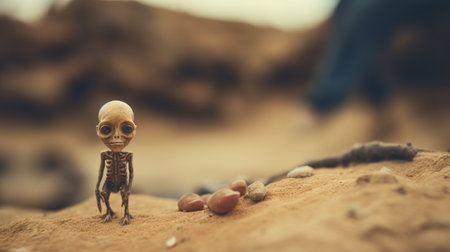 A small skeleton standing in the sand, AIの素材