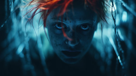 A woman with red hair and blue eyes, AIの素材