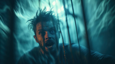 A man with a knife in his hand is looking at the camera, AIの素材