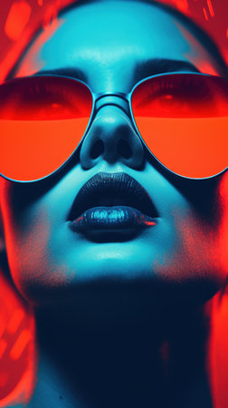 A woman with red and blue glasses, AIの素材