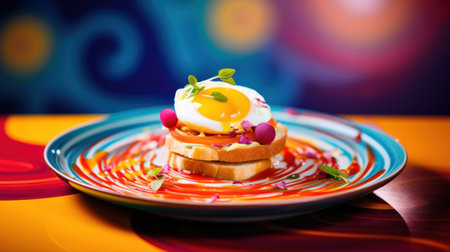 A plate with an egg on top of toast, AIの素材