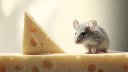 A mouse is standing on top of a piece of cheese, AIの素材