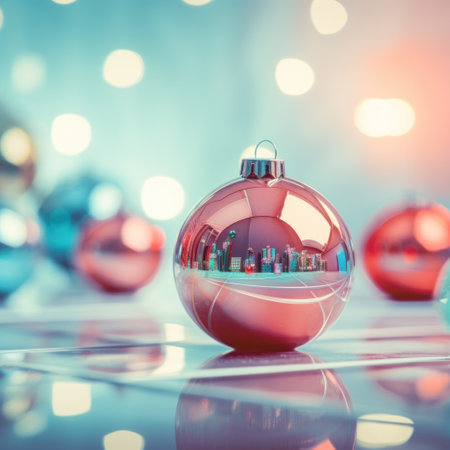 Christmas lights and ornaments on a table, AIの素材