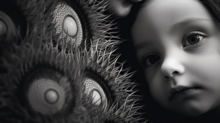 A little girl is staring at the camera, AIの素材