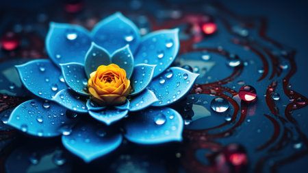 Blue lotus flower with raindrops on it, AIの素材