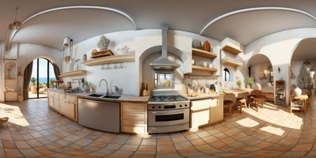 A 360 - view of a kitchen with lots of furniture, AIの素材
