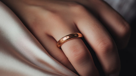 A womans hand holding a gold ring, AIの素材