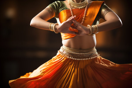 Close up of a beautiful indian woman dancing in traditional dress, AIの素材