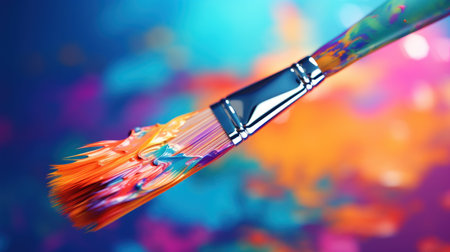 A paint brush is being used to apply color on a colorful background, AIの素材